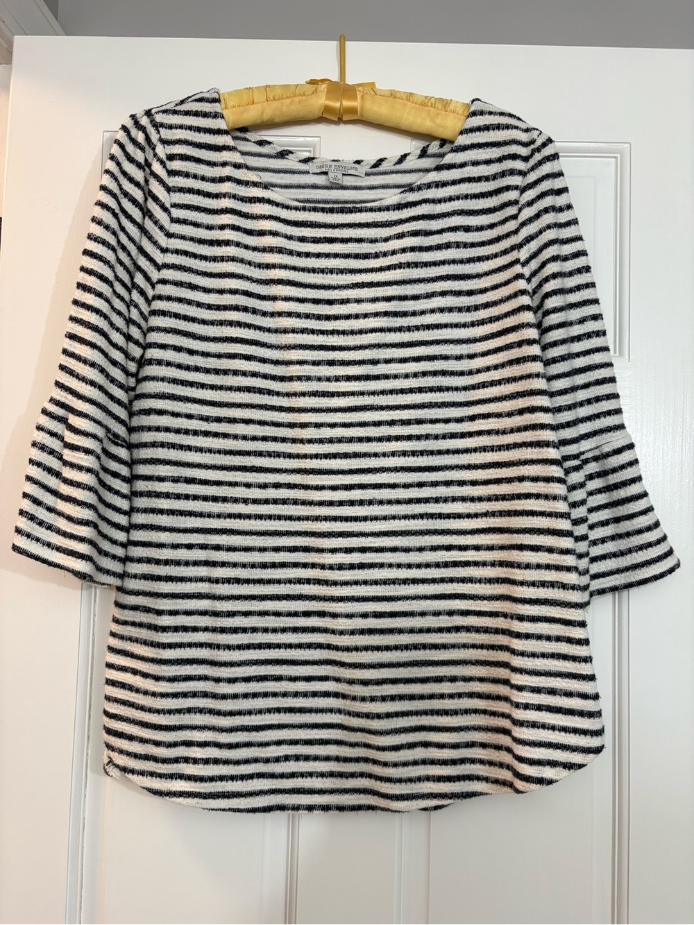 Green Envelope Navy & White Striped Bell Sleeve Tunic Top